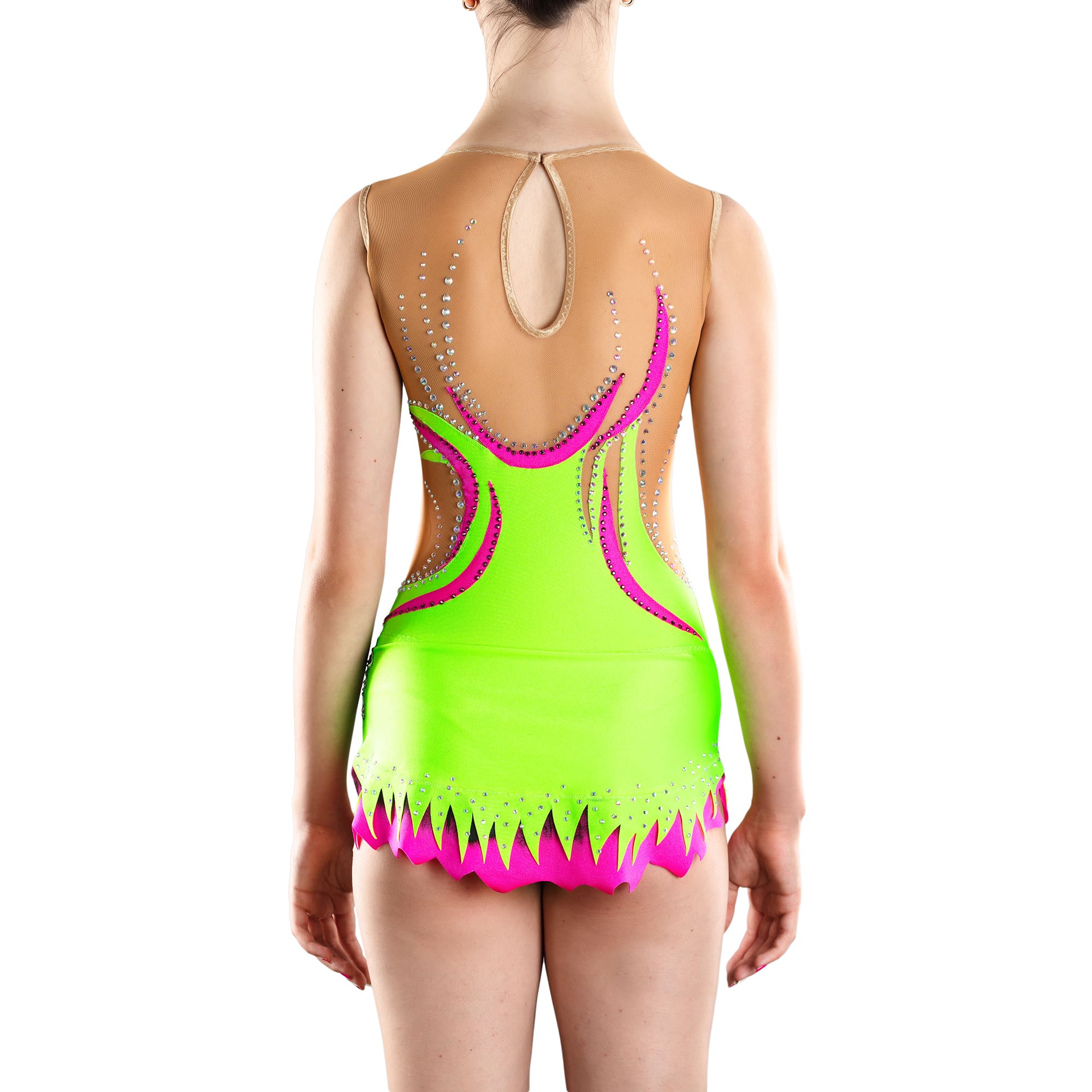 Backside of Rhythmic Gymnastics Leotard № 206 made in lemon and magenta colours