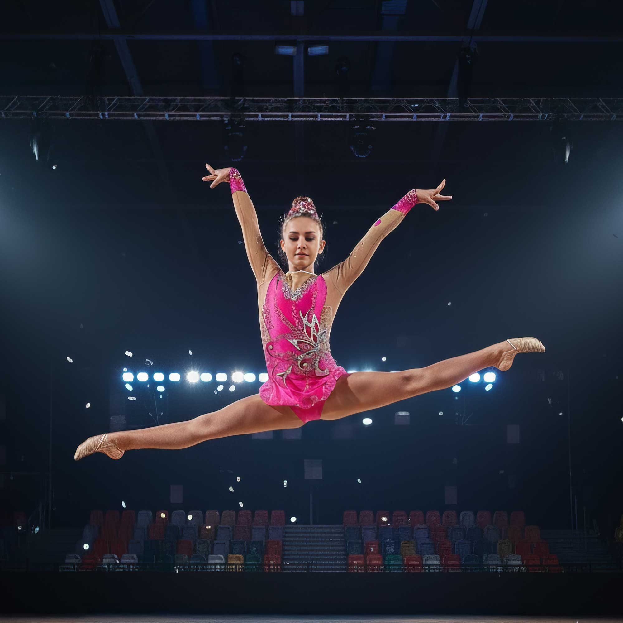 Rhythmic gymnastics competitive floral leotard in Hot pink