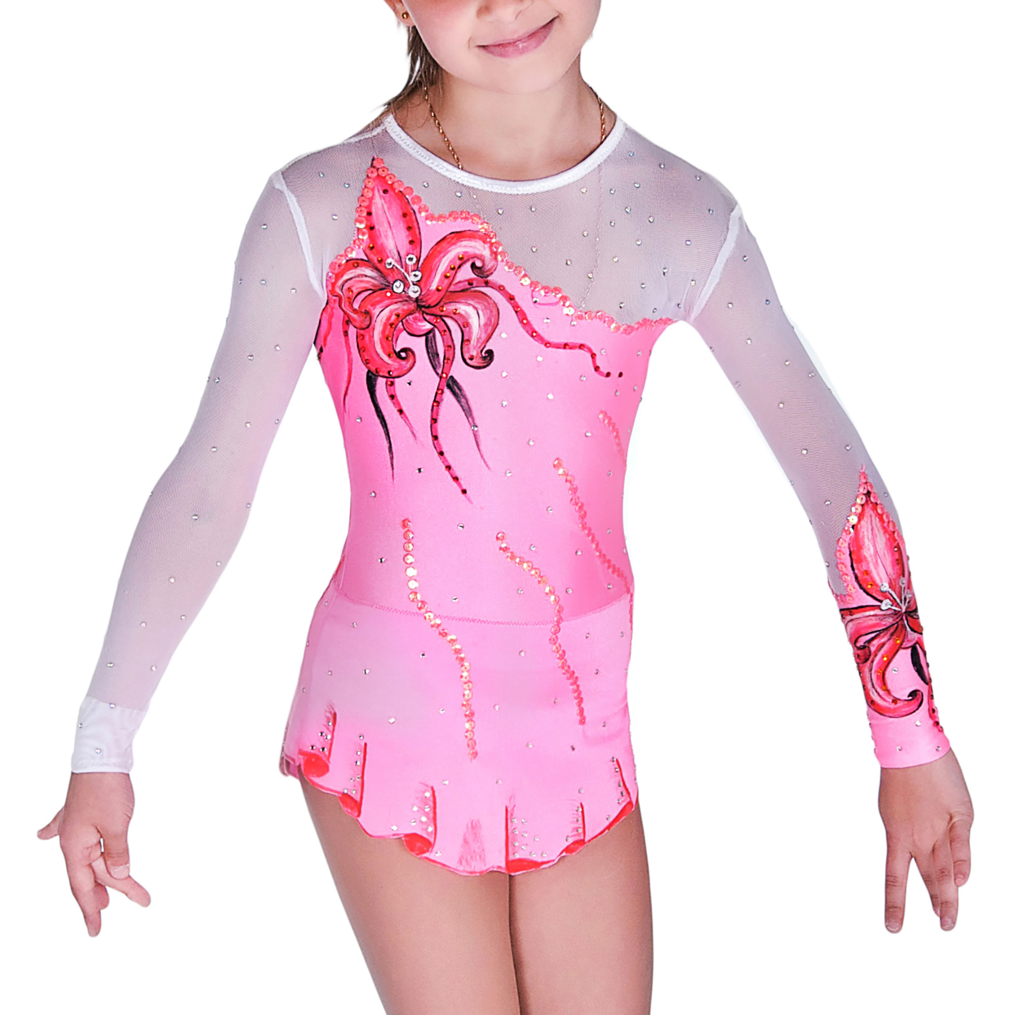 Rose & White mesh Rhythmic Gymnastics Leotard 51 made by gymnast's measurements for trainings and competitions
